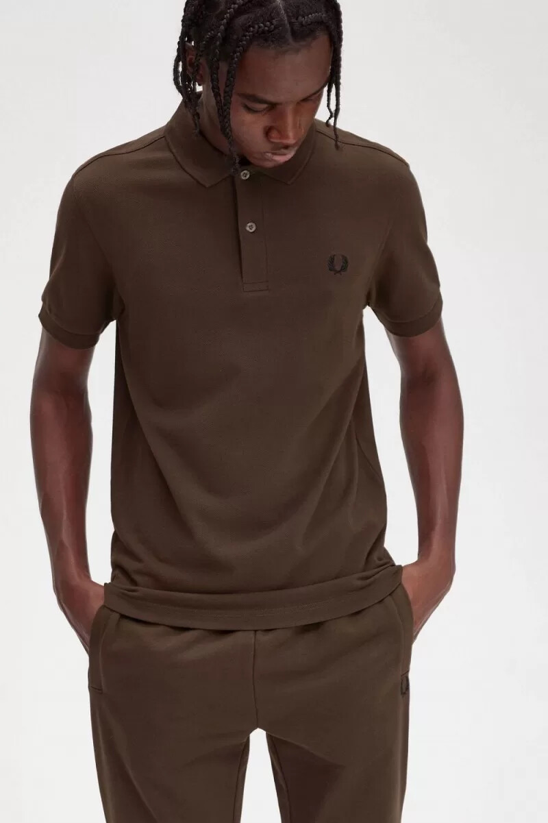 fred perry m6000 mens shirt burnt tobacco black