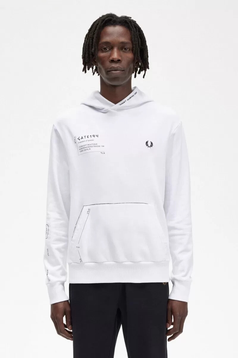 fred perry printed hooded sweat mens shirt white