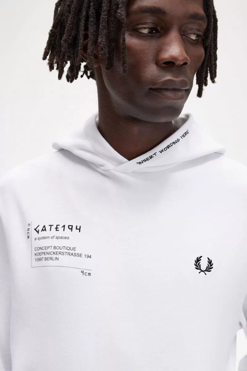 fred perry printed hooded sweat mens shirt white