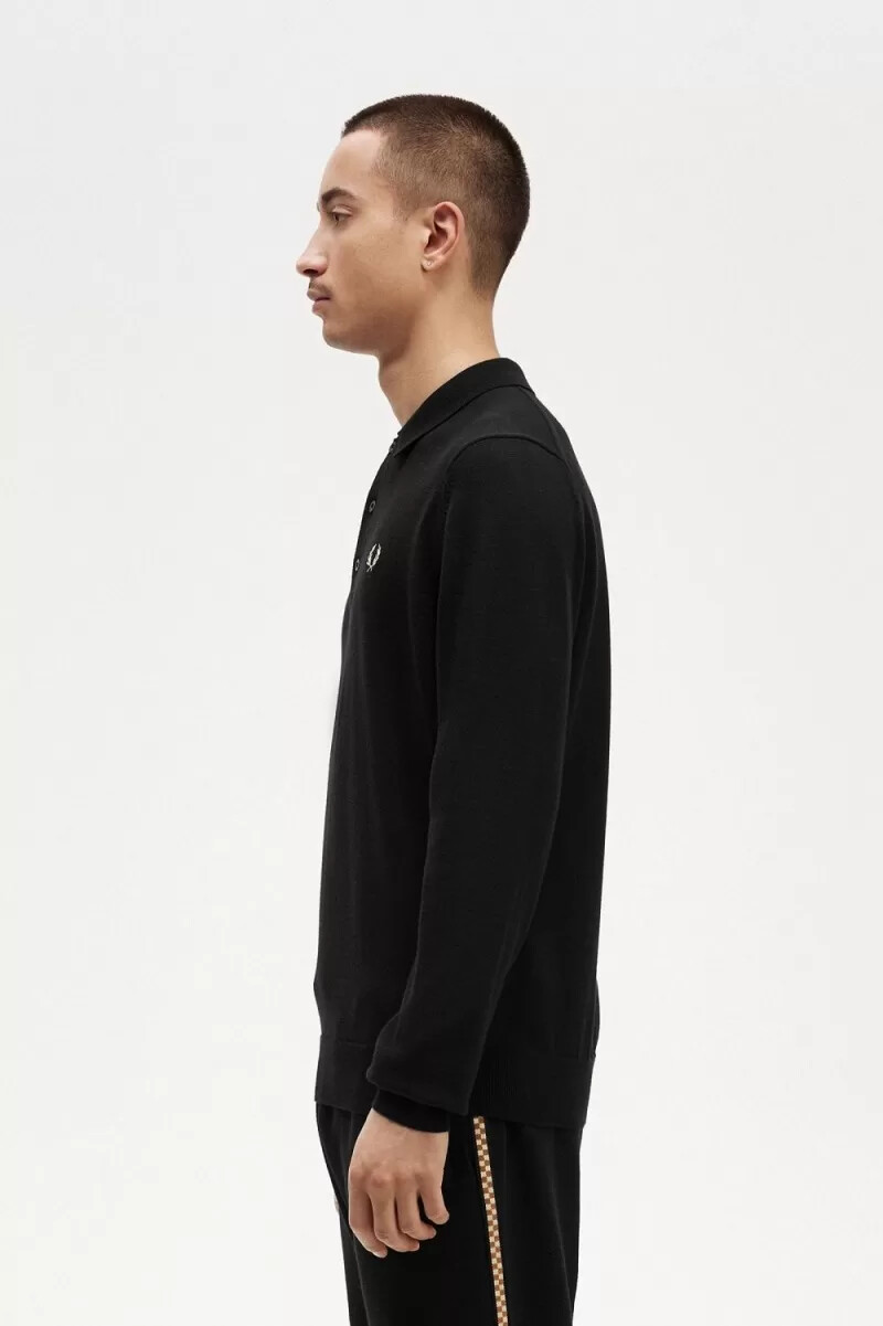 fred perry long sleeve knitted mens shirt black