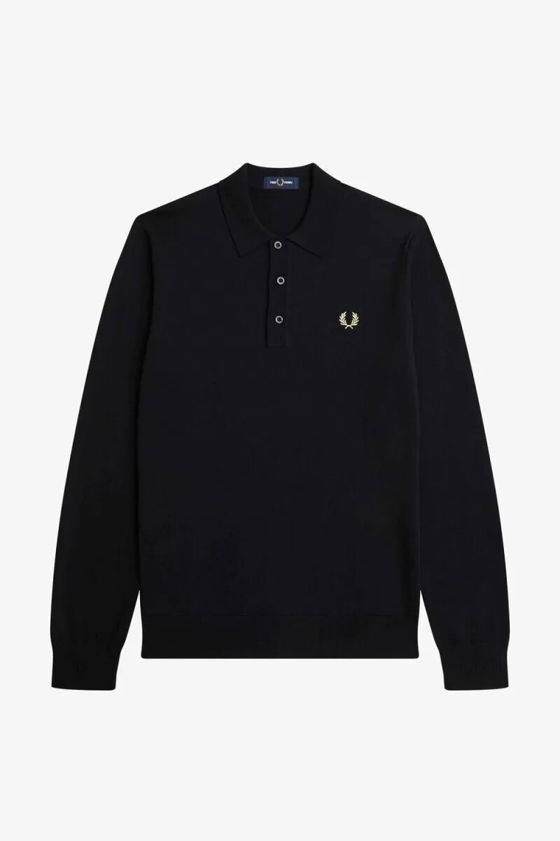 fred perry long sleeve knitted mens shirt black