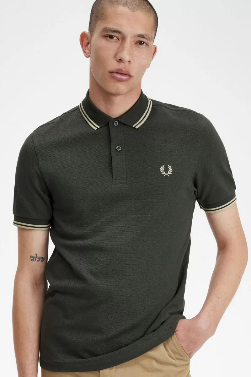fred perry m3600 mens shirt field green oatmeal oatmeal
