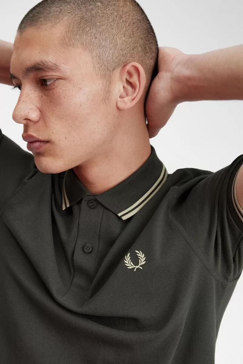 fred perry m3600 mens shirt field green oatmeal oatmeal