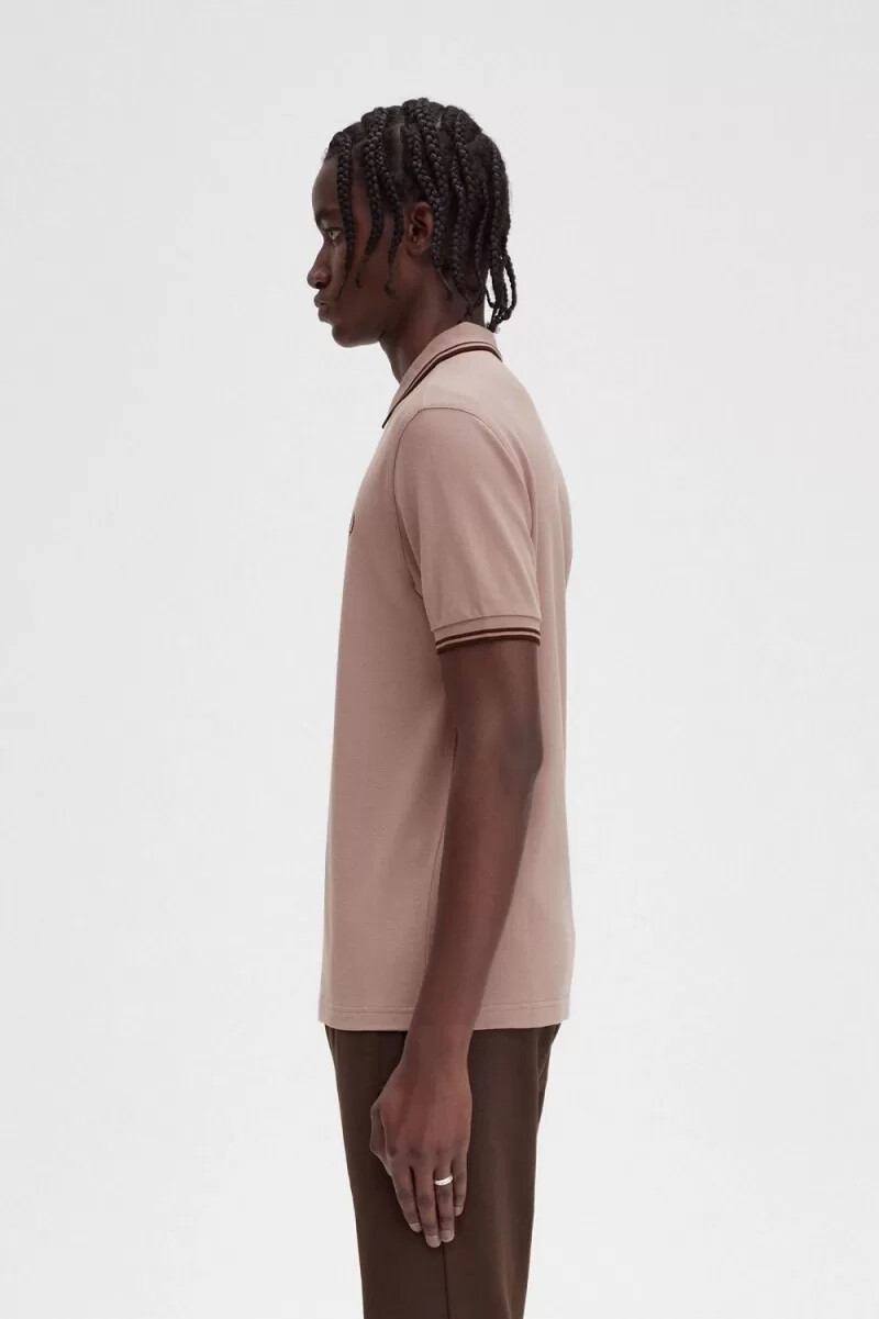 fred perry m3600 mens shirt dark pink burnt tobacco