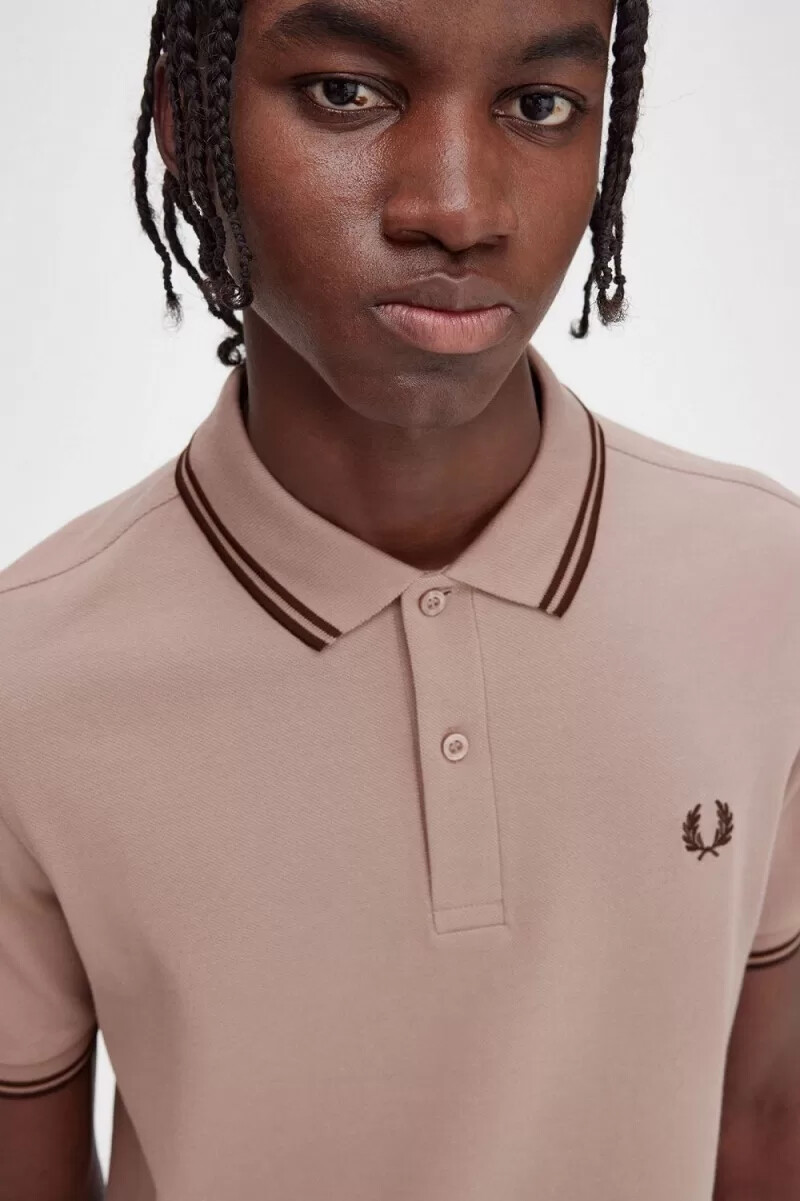 fred perry m3600 mens shirt dark pink burnt tobacco