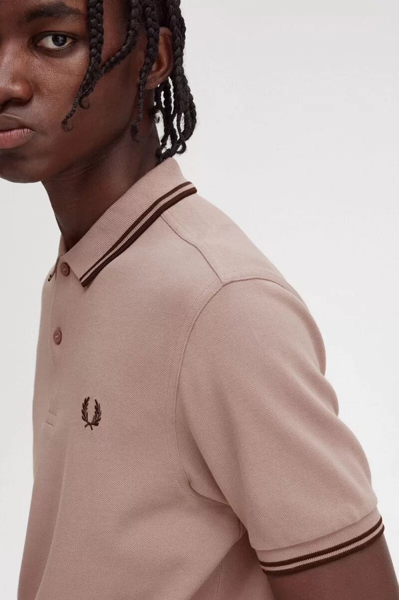 fred perry m3600 mens shirt dark pink burnt tobacco