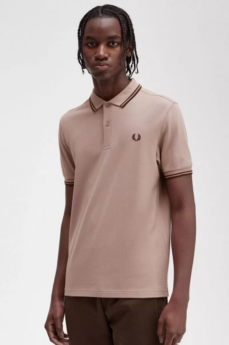 fred perry m3600 mens shirt dark pink burnt tobacco