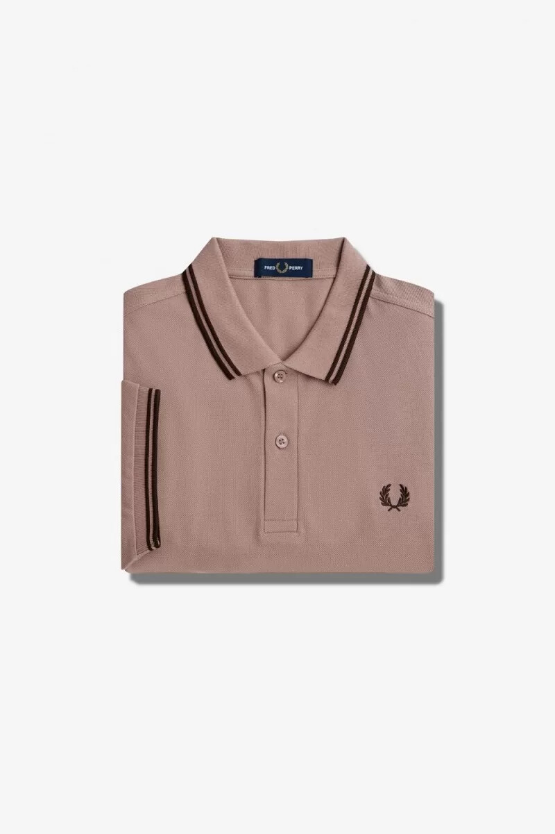 fred perry m3600 mens shirt dark pink burnt tobacco