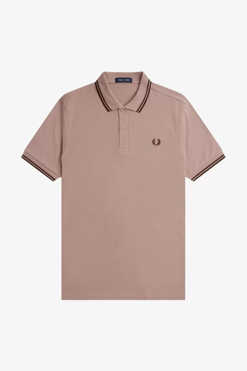 fred perry m3600 mens shirt dark pink burnt tobacco