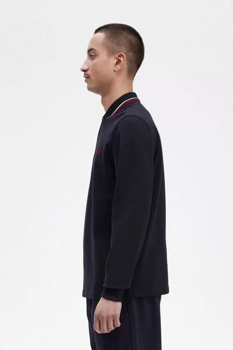fred perry m3636 mens shirt navy snow white burnt red