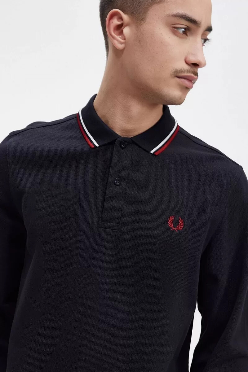 fred perry m3636 mens shirt navy snow white burnt red