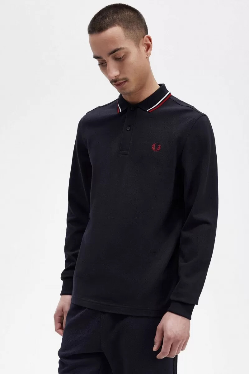 fred perry m3636 mens shirt navy snow white burnt red