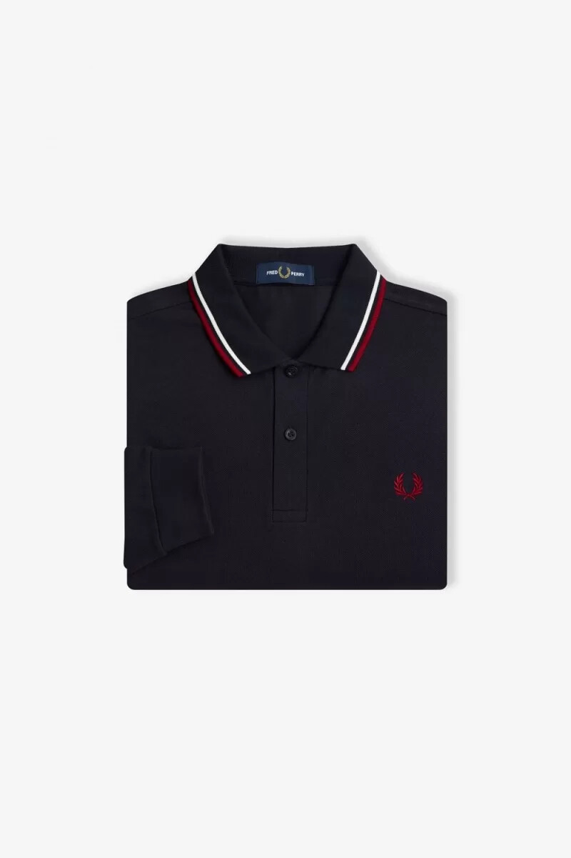 fred perry m3636 mens shirt navy snow white burnt red