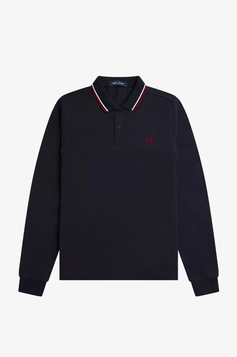 fred perry m3636 mens shirt navy snow white burnt red