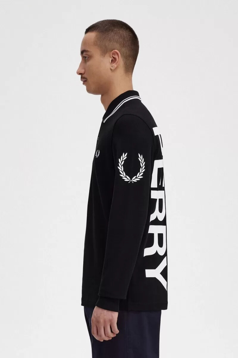 fred perry bold graphic long sleeve mens shirt black