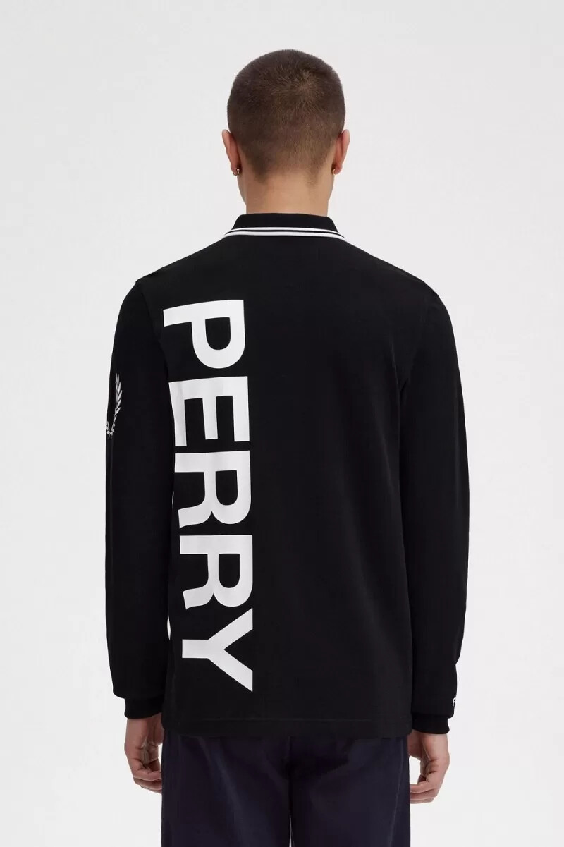 fred perry bold graphic long sleeve mens shirt black