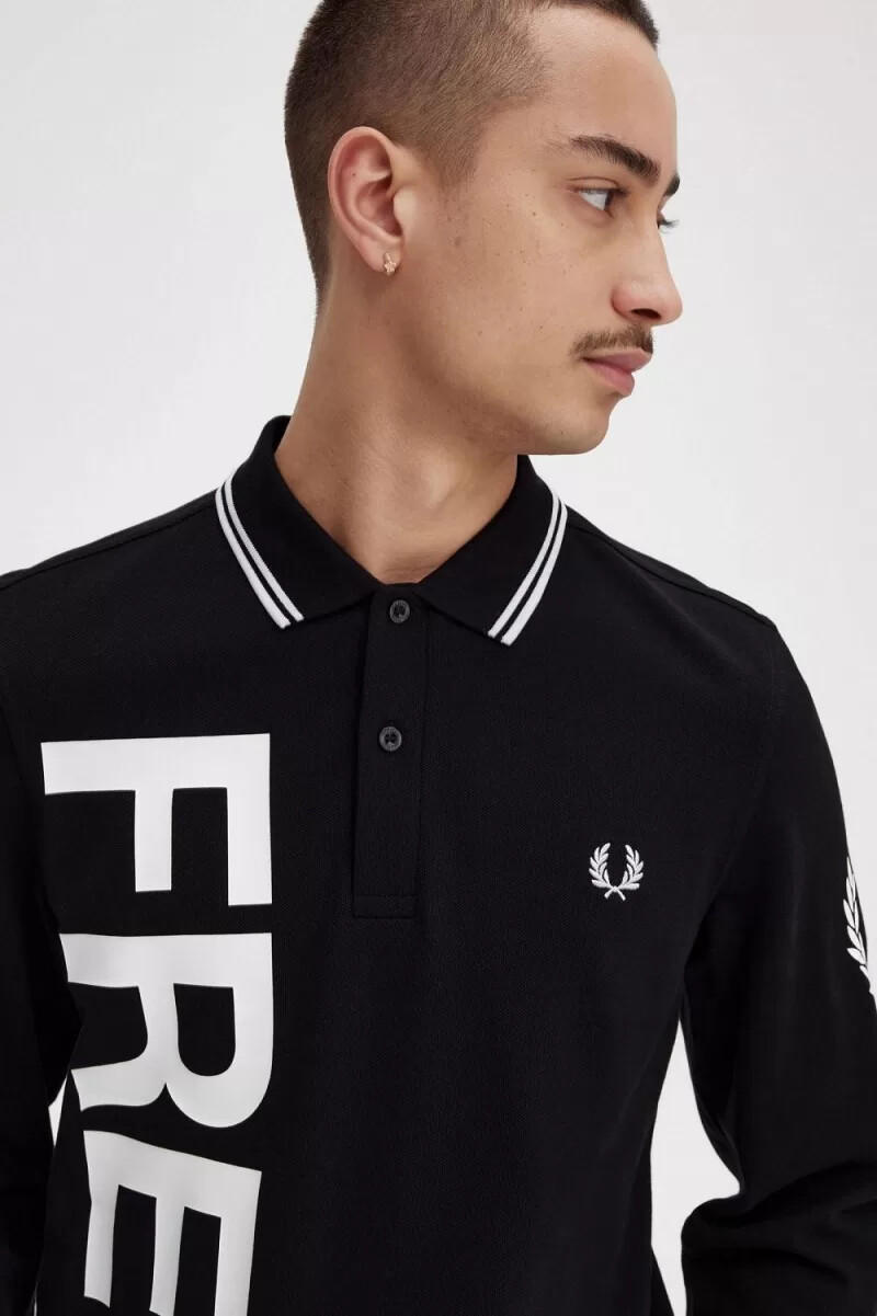 fred perry bold graphic long sleeve mens shirt black