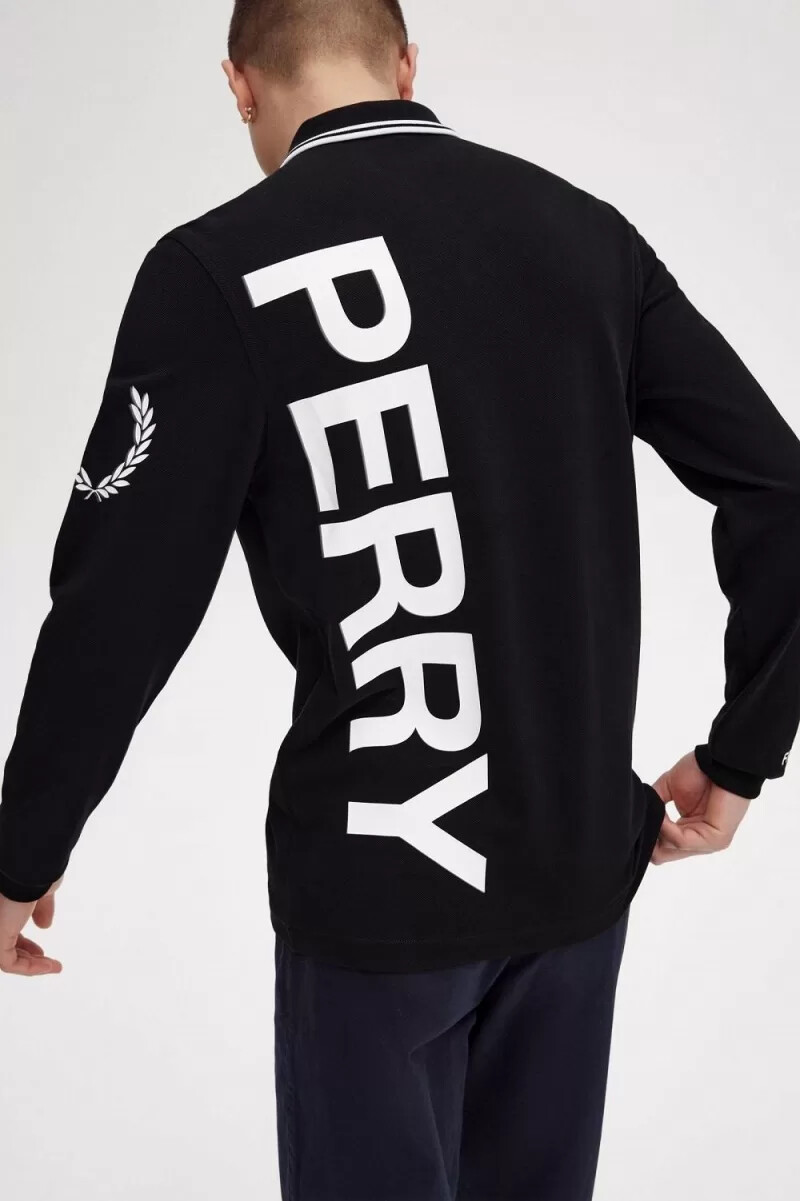 fred perry bold graphic long sleeve mens shirt black