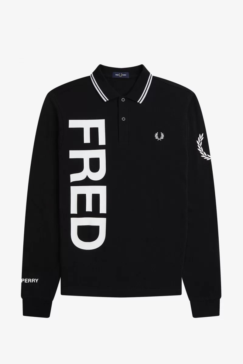 fred perry bold graphic long sleeve mens shirt black