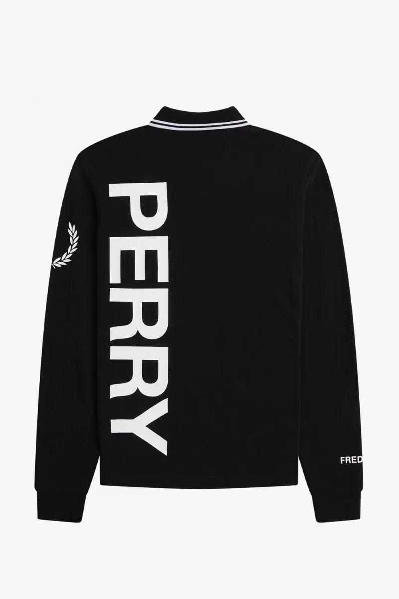 fred perry bold graphic long sleeve mens shirt black