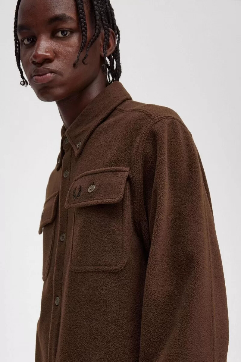 fred perry fleece mens shirt burnt tobacco