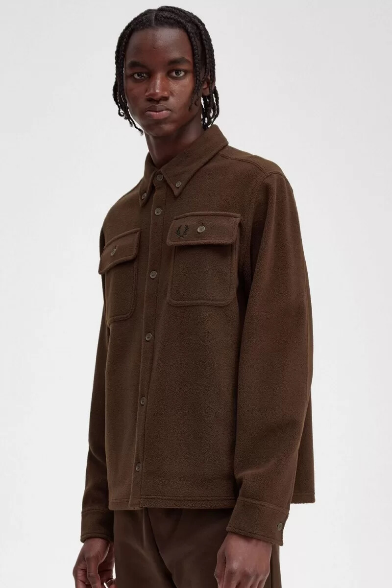 fred perry fleece mens shirt burnt tobacco