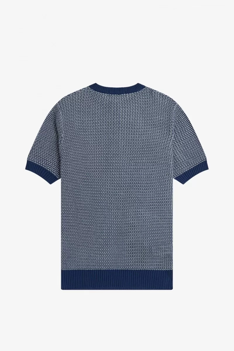 fred perry two colour texture knit mens shirt french navy
