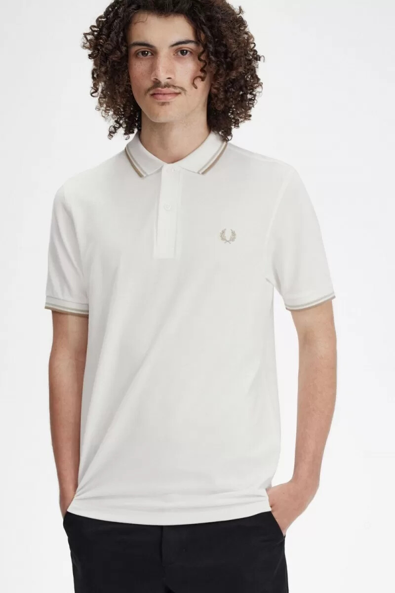 fred perry m3600 mens shirt snow white oatmeal green