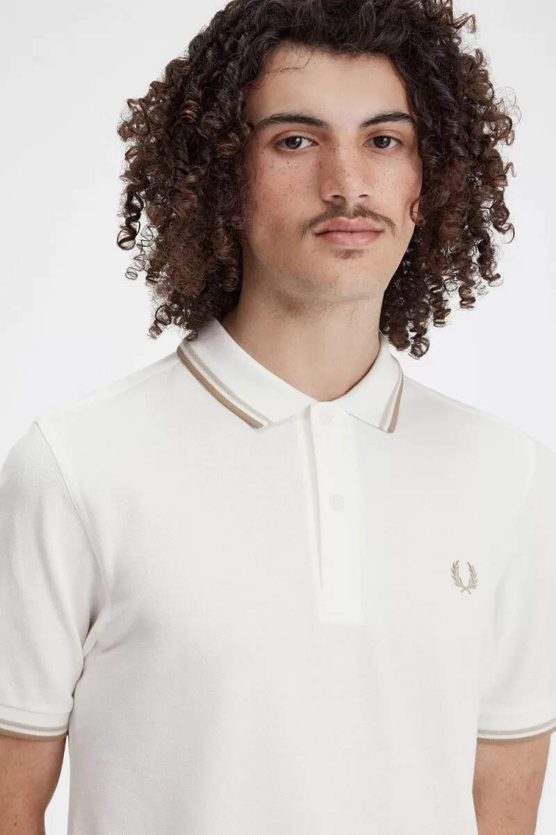 fred perry m3600 mens shirt snow white oatmeal green