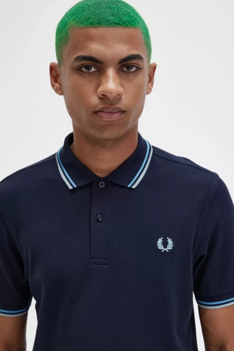 fred perry m3600 mens shirt navy soft blue silver blue