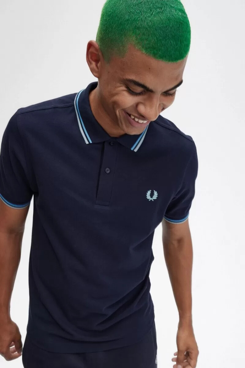 fred perry m3600 mens shirt navy soft blue silver blue