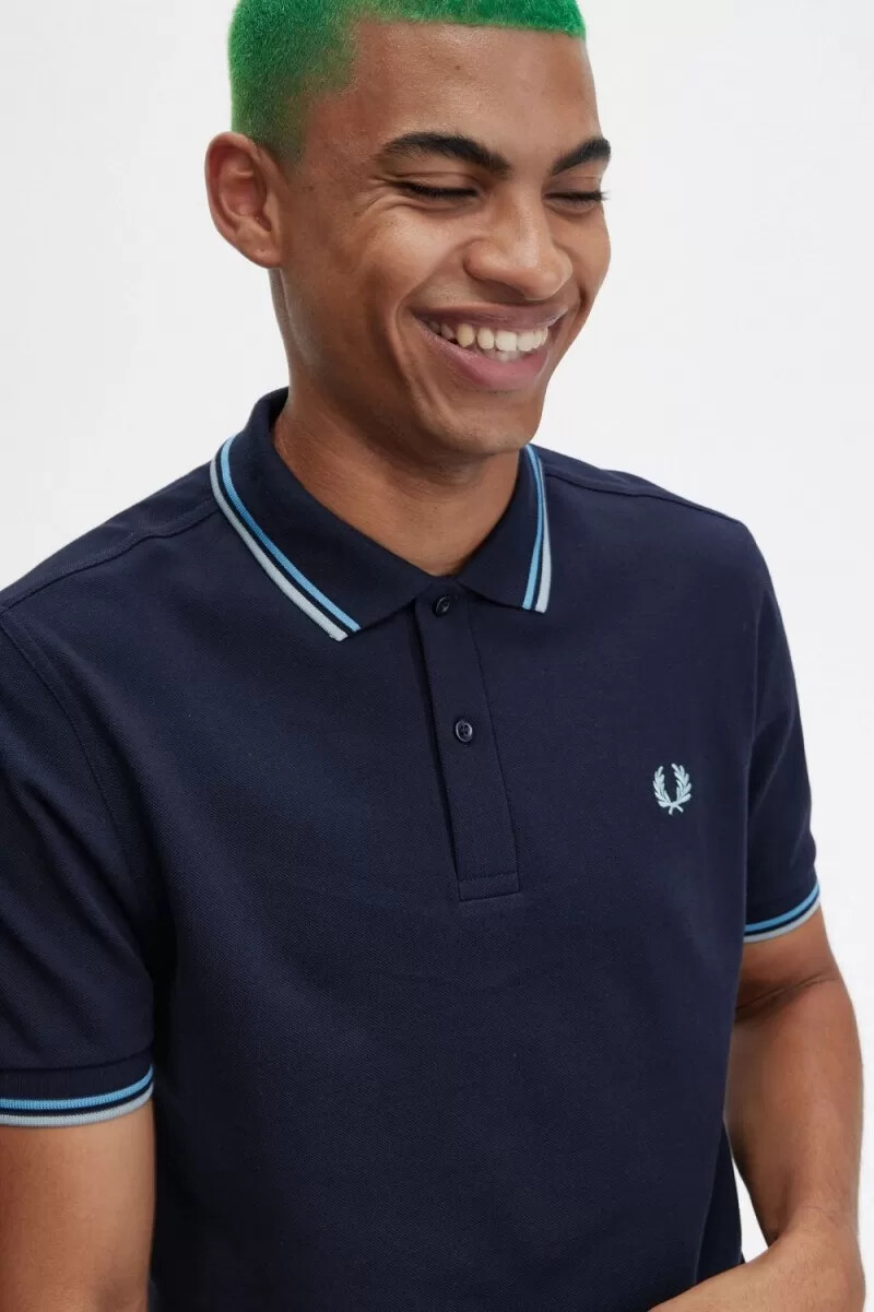fred perry m3600 mens shirt navy soft blue silver blue