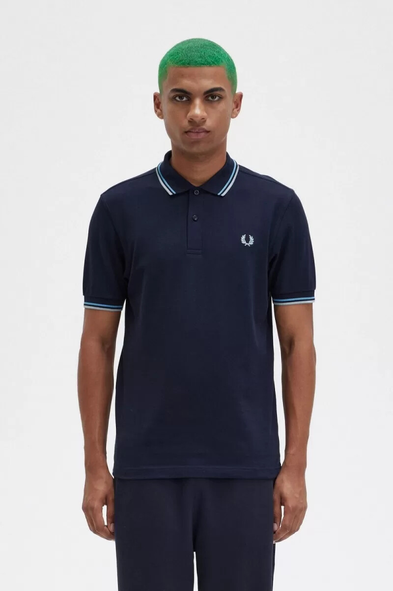 fred perry m3600 mens shirt navy soft blue silver blue