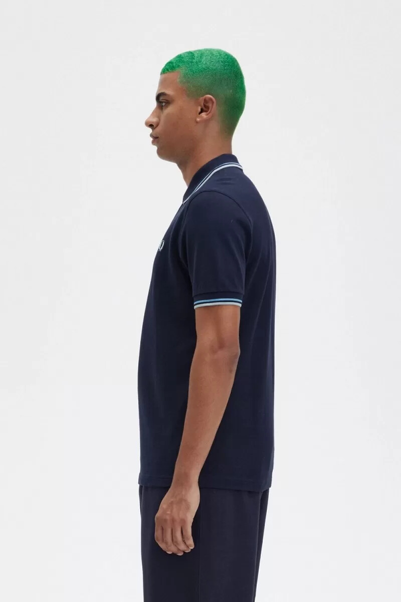 fred perry m3600 mens shirt navy soft blue silver blue