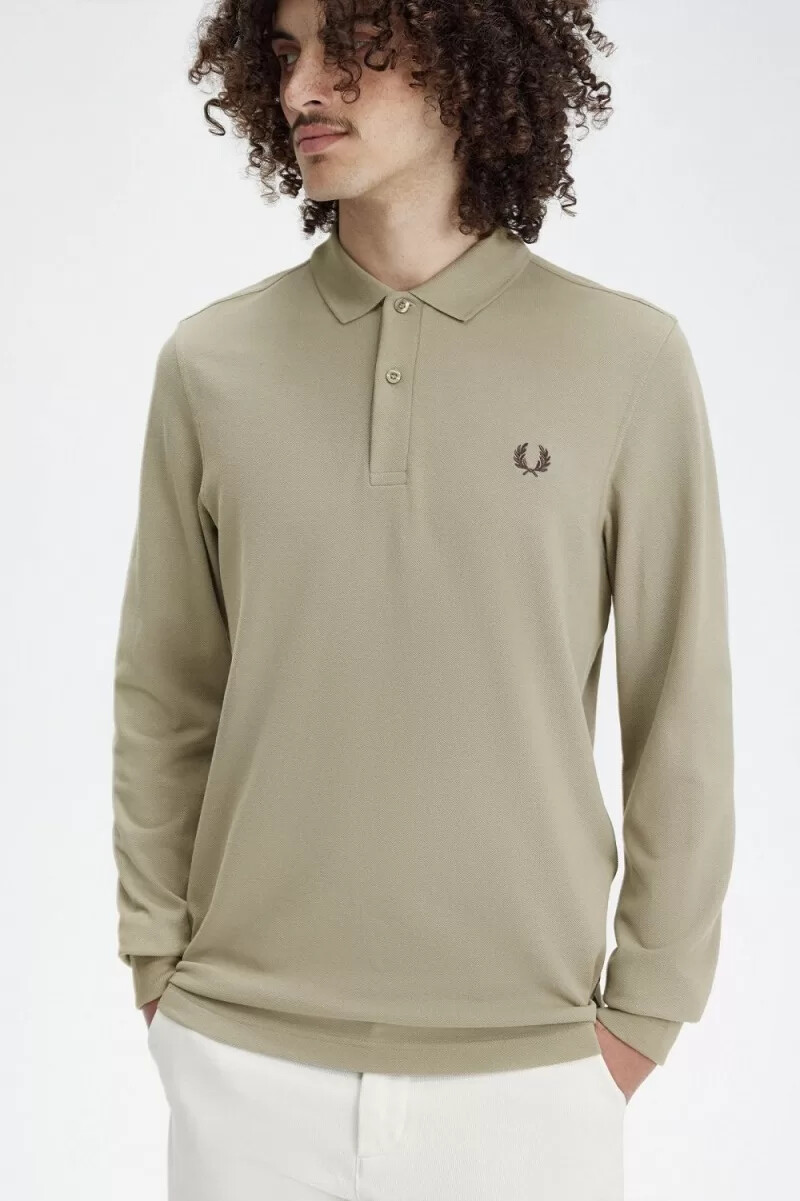 fred perry m6006 mens shirt warm grey dark red