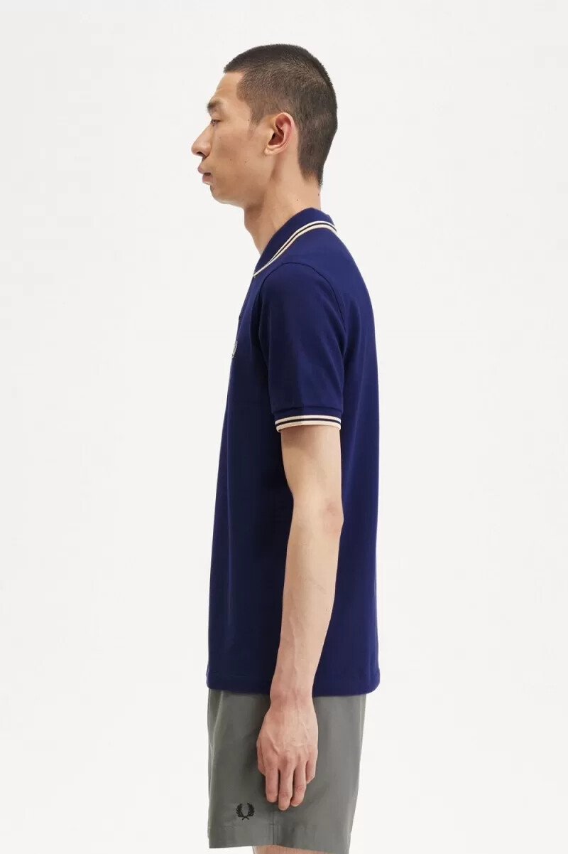 fred perry m3600 mens shirt french navy aqua cream aqua cream