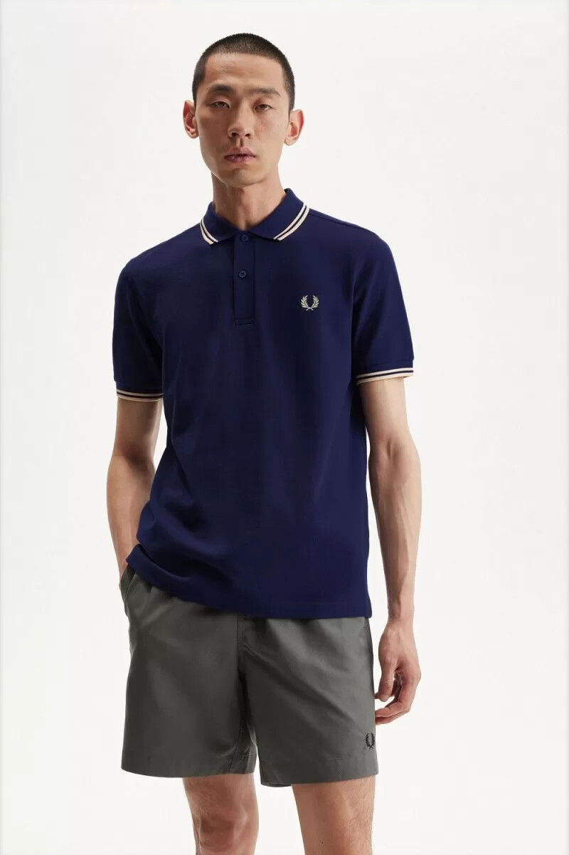 fred perry m3600 mens shirt french navy aqua cream aqua cream