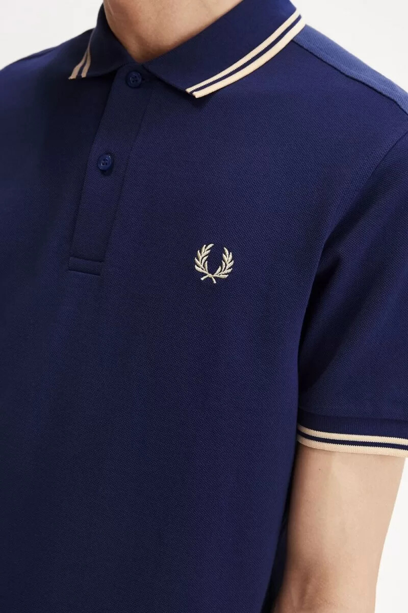 fred perry m3600 mens shirt french navy aqua cream aqua cream