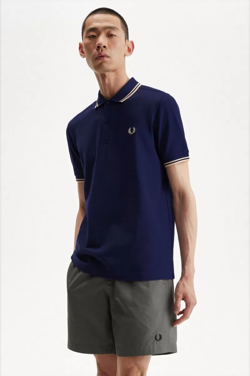 fred perry m3600 mens shirt french navy aqua cream aqua cream