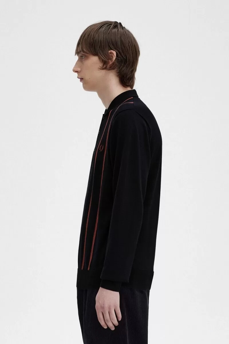 fred perry vertical stripe knitted mens shirt black