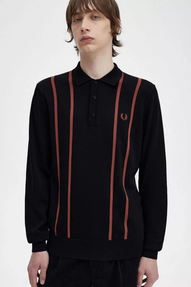 fred perry vertical stripe knitted mens shirt black