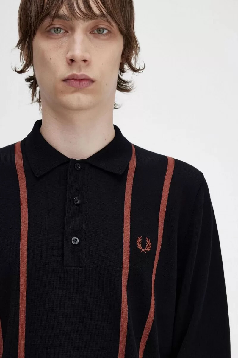 fred perry vertical stripe knitted mens shirt black