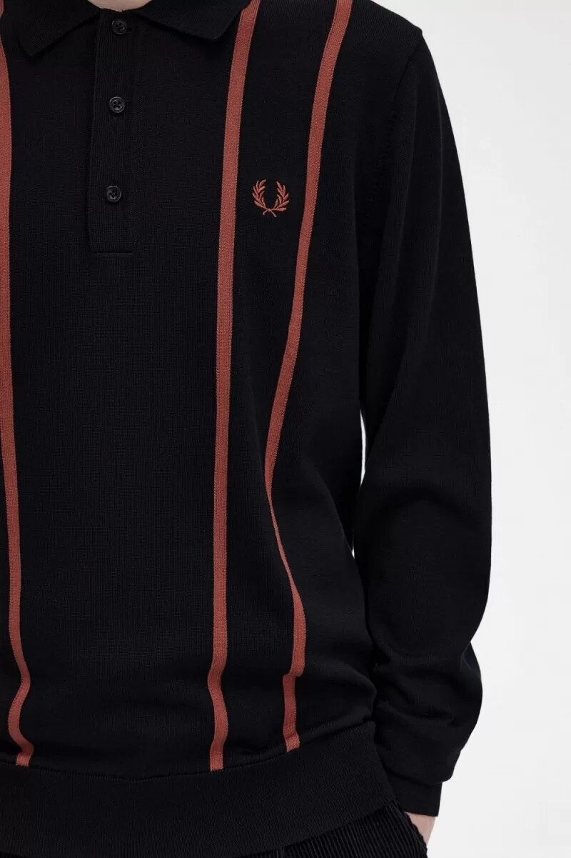 fred perry vertical stripe knitted mens shirt black