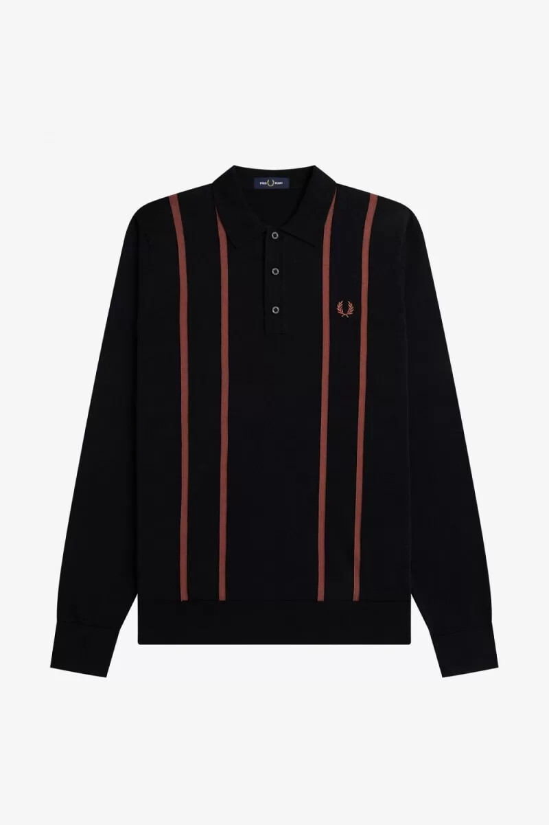 fred perry vertical stripe knitted mens shirt black