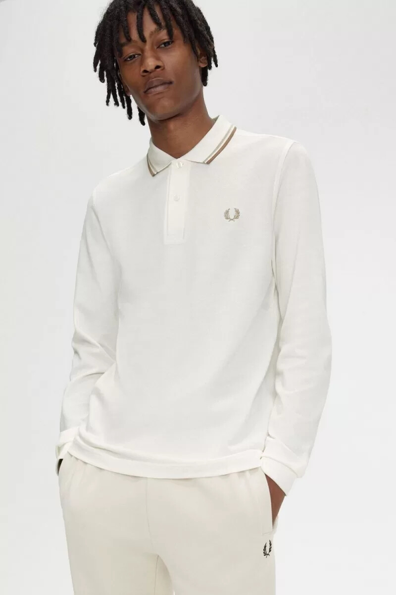 fred perry m3636 mens shirt snow white oatmeal green