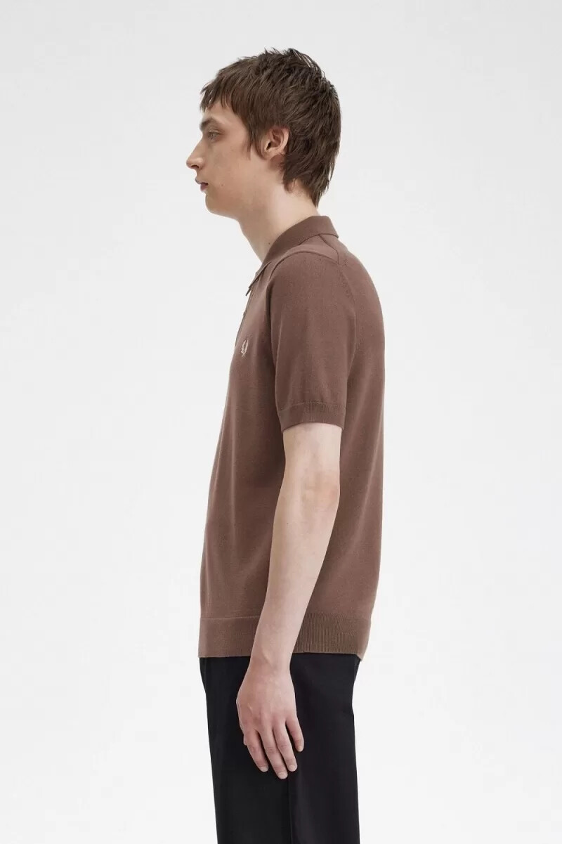 fred perry classic knitted mens shirt dark red