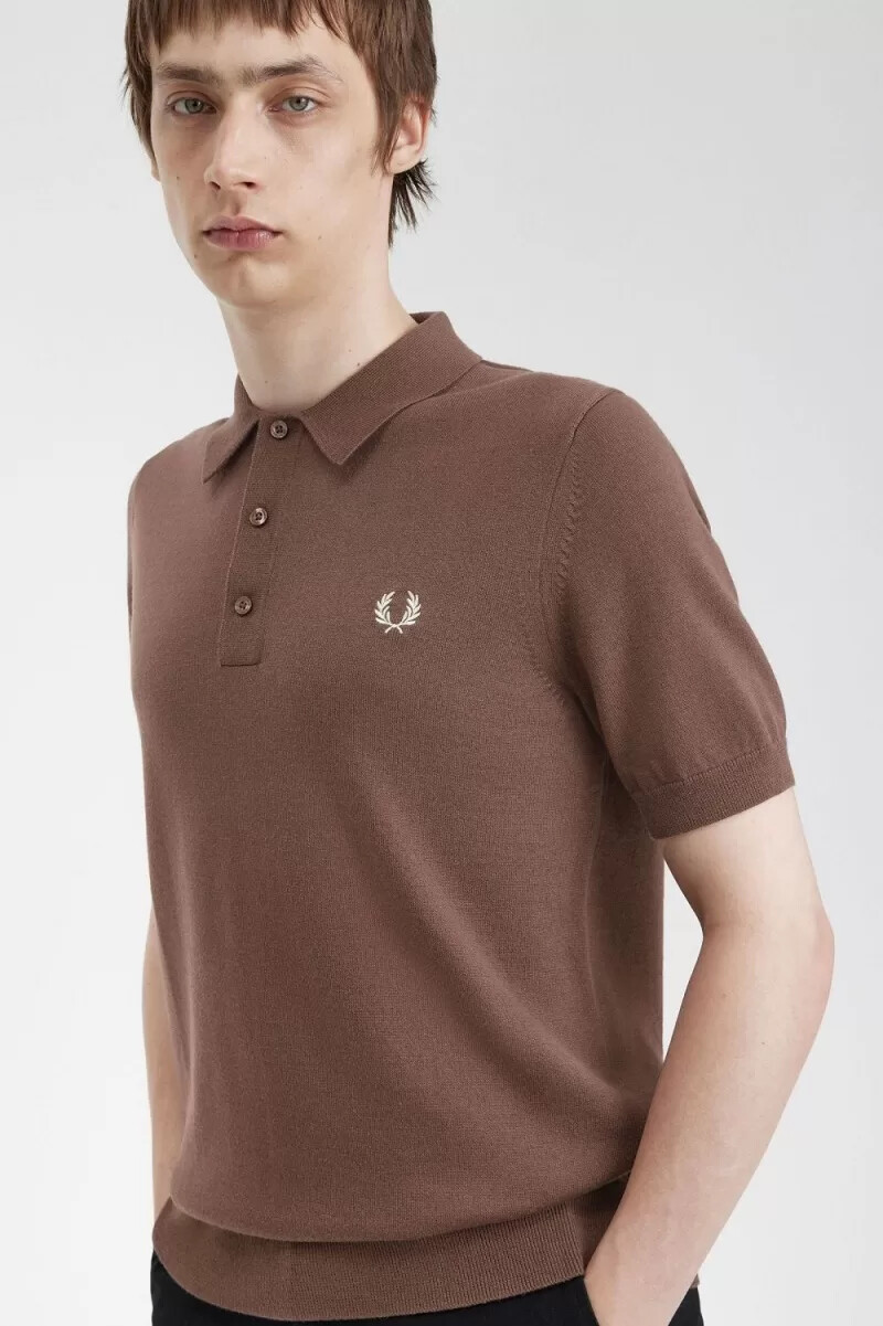 fred perry classic knitted mens shirt dark red