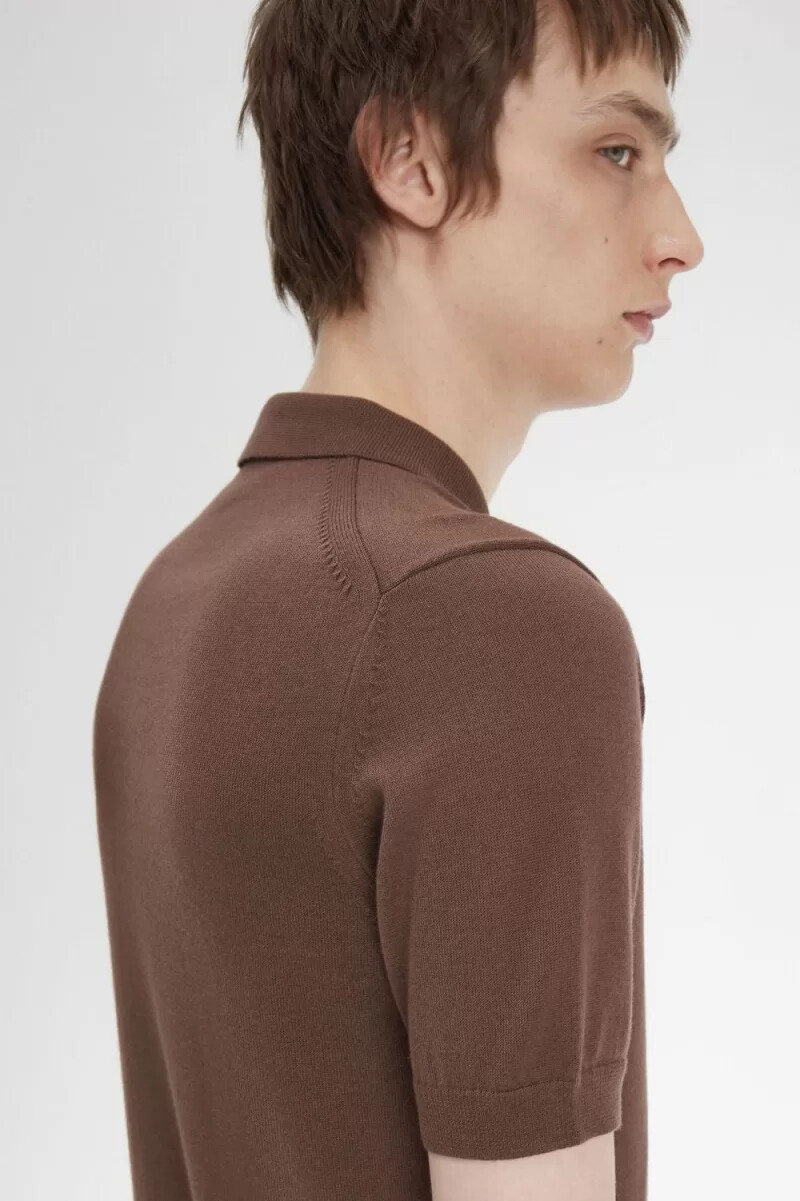 fred perry classic knitted mens shirt dark red