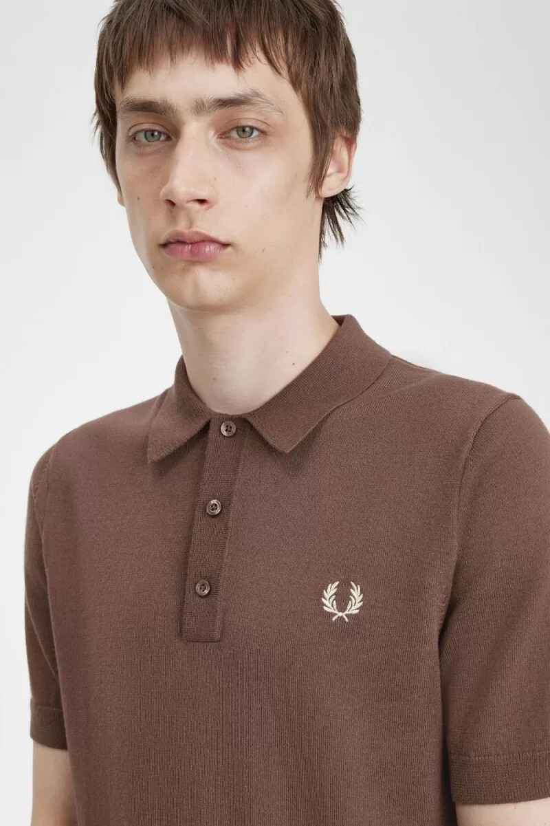 fred perry classic knitted mens shirt dark red