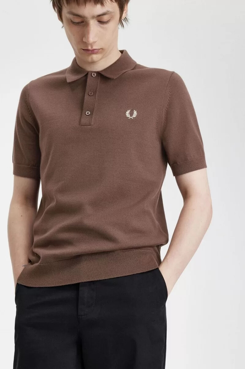 fred perry classic knitted mens shirt dark red
